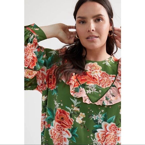 NEW Anthropologie Farm Rio Elinor Ruffle Floral Tunic Dress Small Medium Plus 2X - Picture 5 of 7